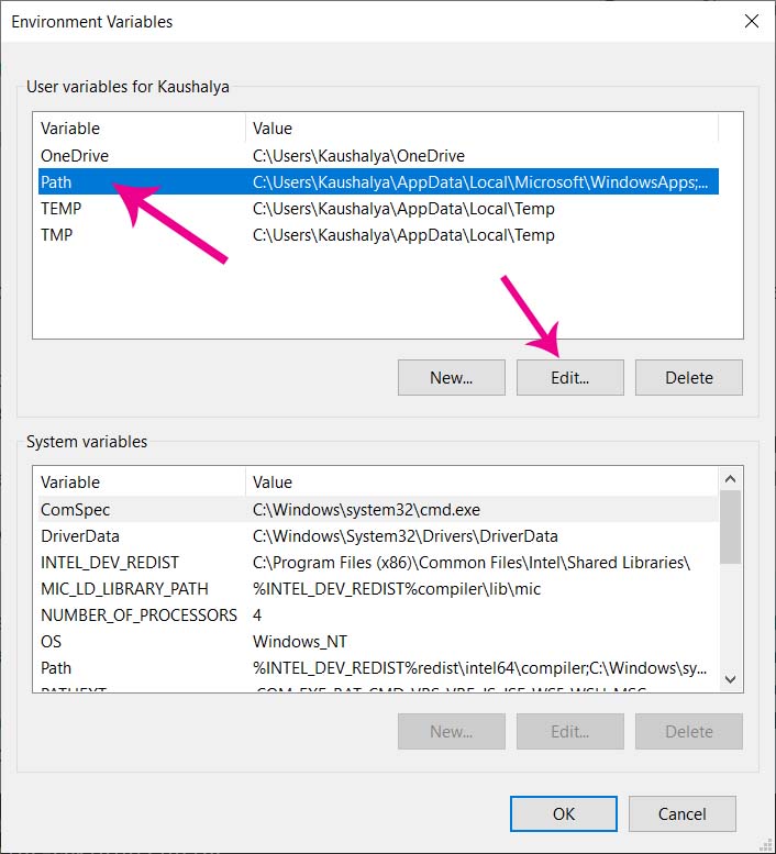 Set the path variable