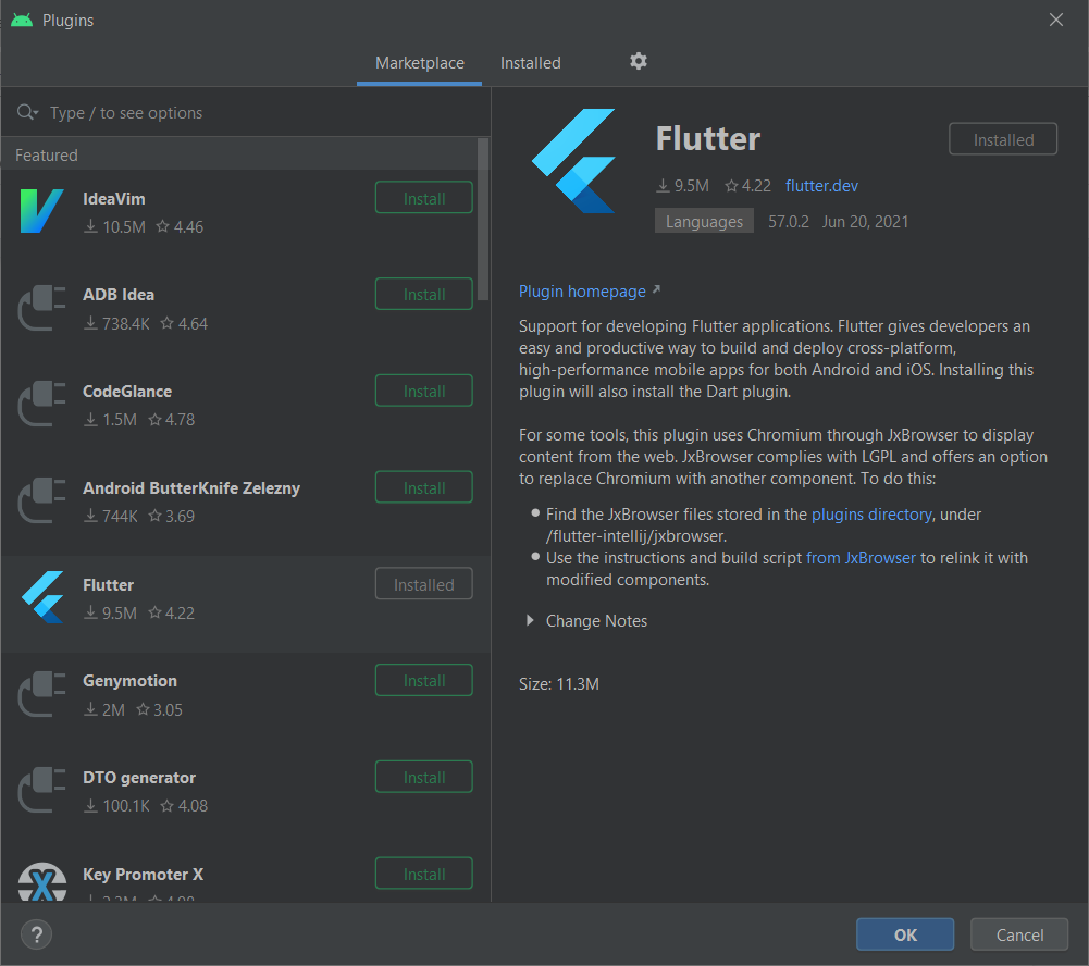 Flutter pugin install into Android Studio